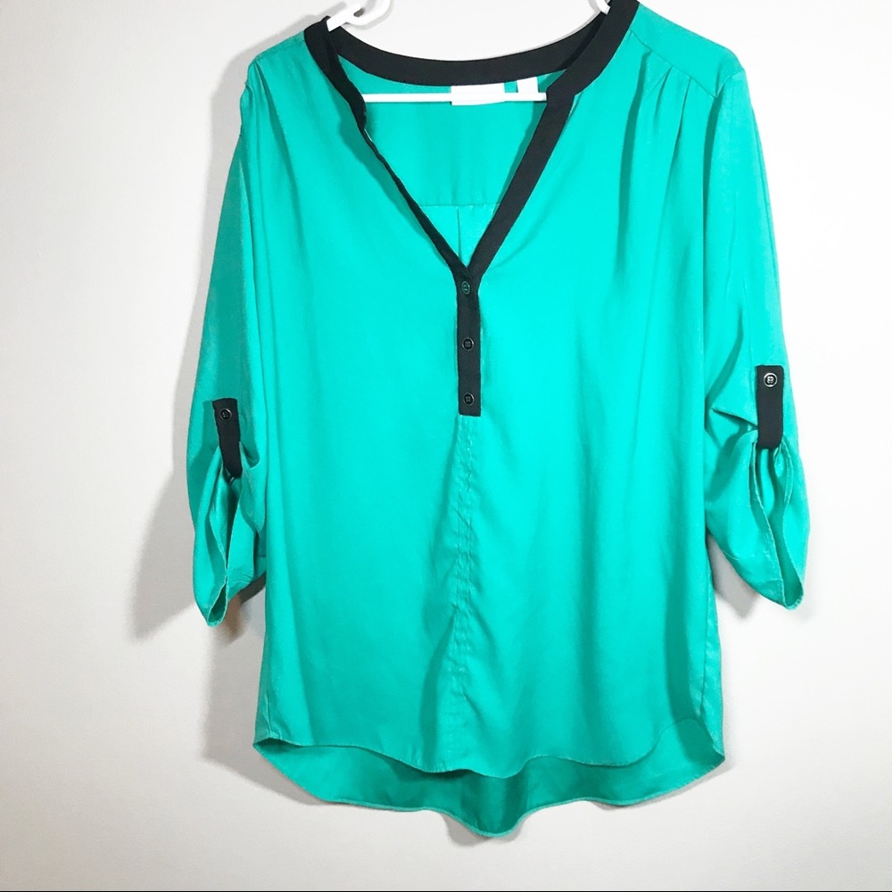 New York & Company teal and black blouse